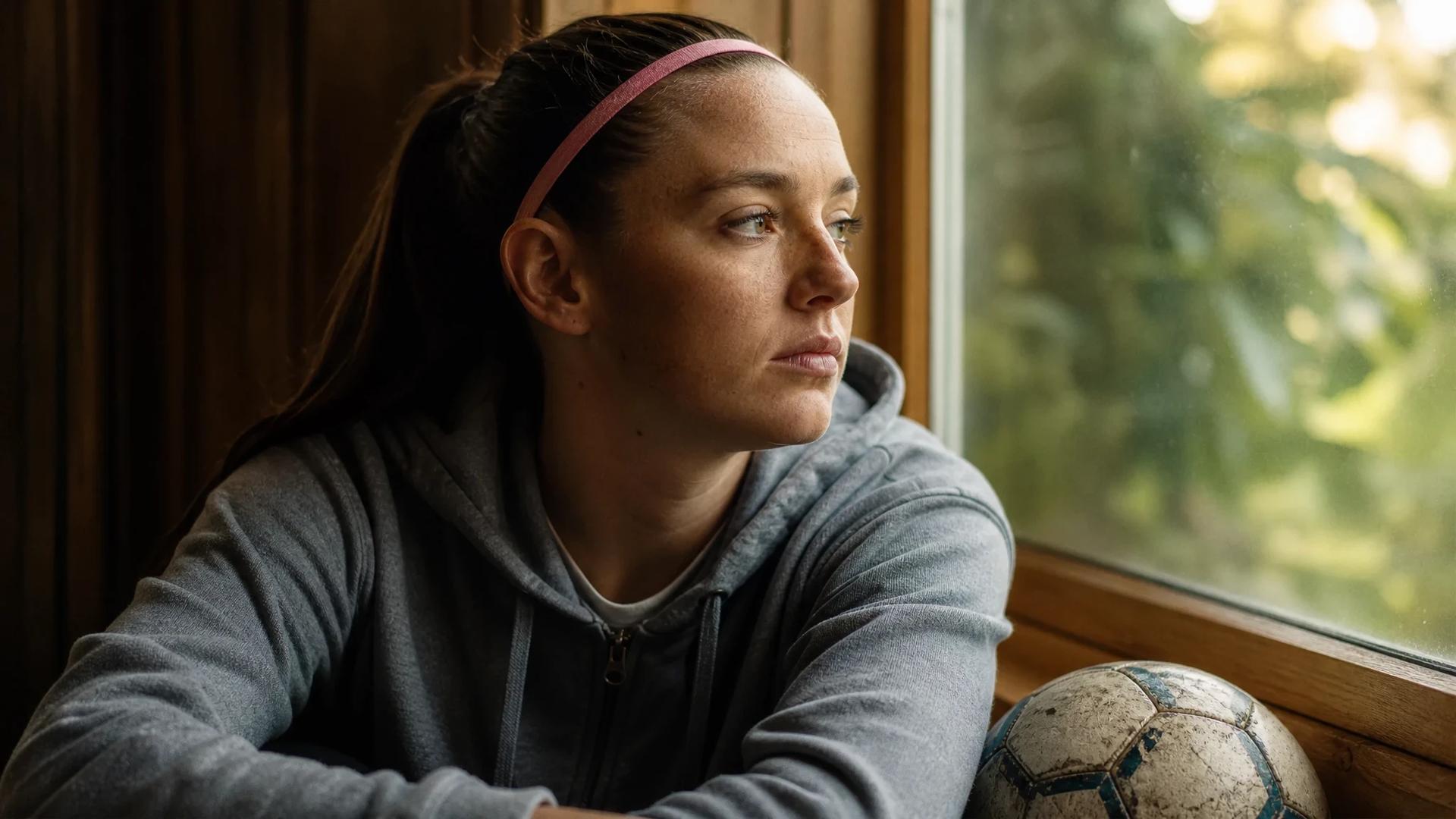 A close-up of Sam Tierney in a hoodie gazing thoughtfully out of a window.