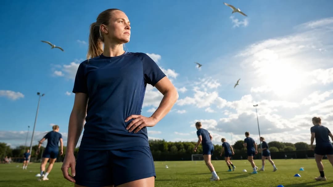 Newcastle United Women's defender Kaitlyn Torpey training at a pitch, captured from a low angle.