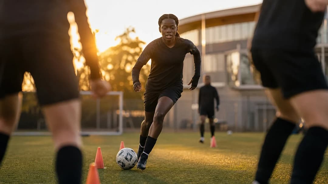 Vivienne Lia dribbling a football during training at Eintracht Frankfurt.