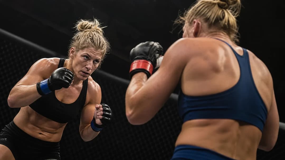 Kayla Harrison and Holly Holm poised for action in the UFC octagon.