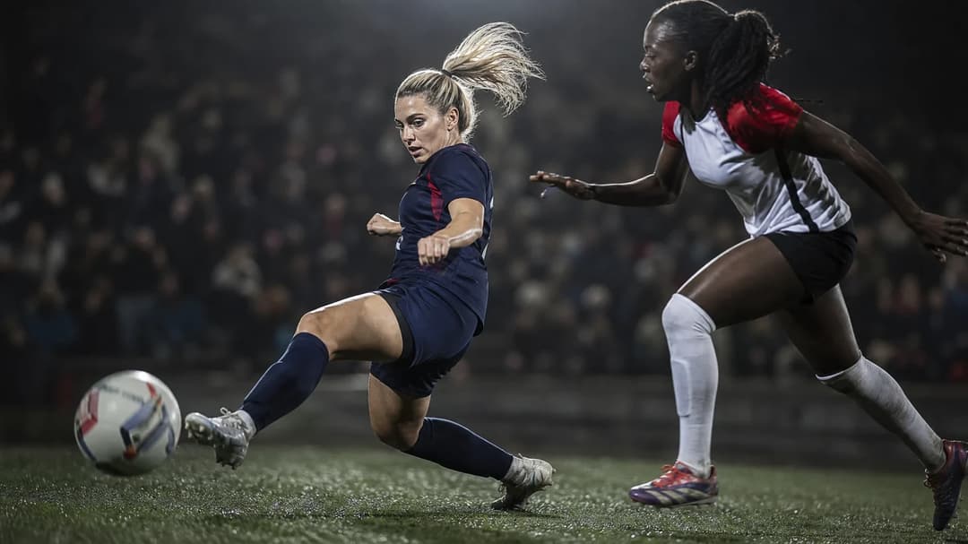 A tense moment during a women's football match between FC Rosengård and Kristianstads DFF.