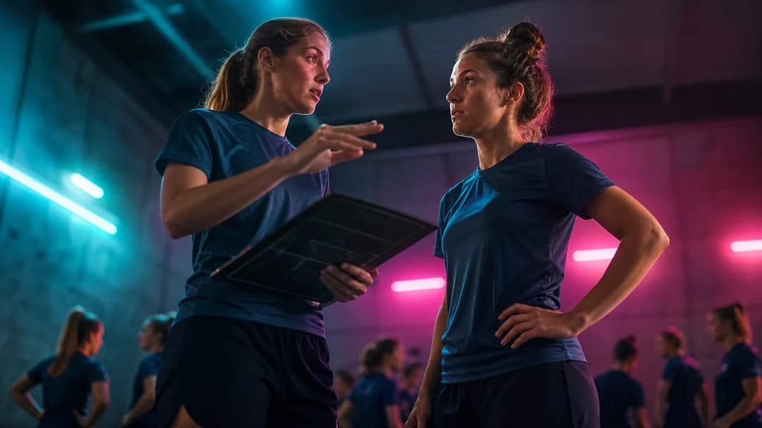 Nerea Eizagirre and Cecilia Marcos in a training facility, preparing for Champions League qualifying matches.