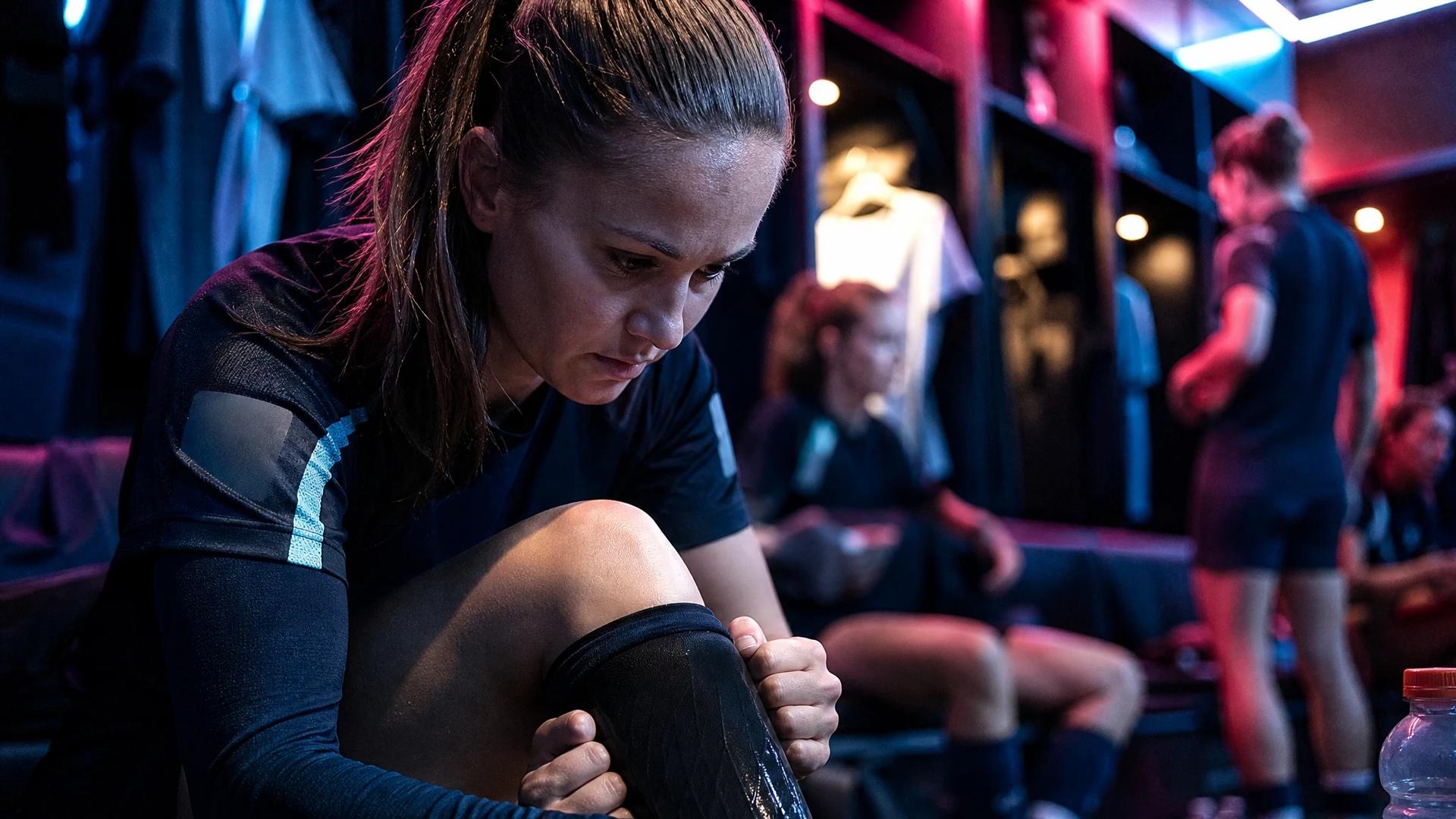 A close-up of Guro Reiten preparing for a match in a neon-lit dressing room.