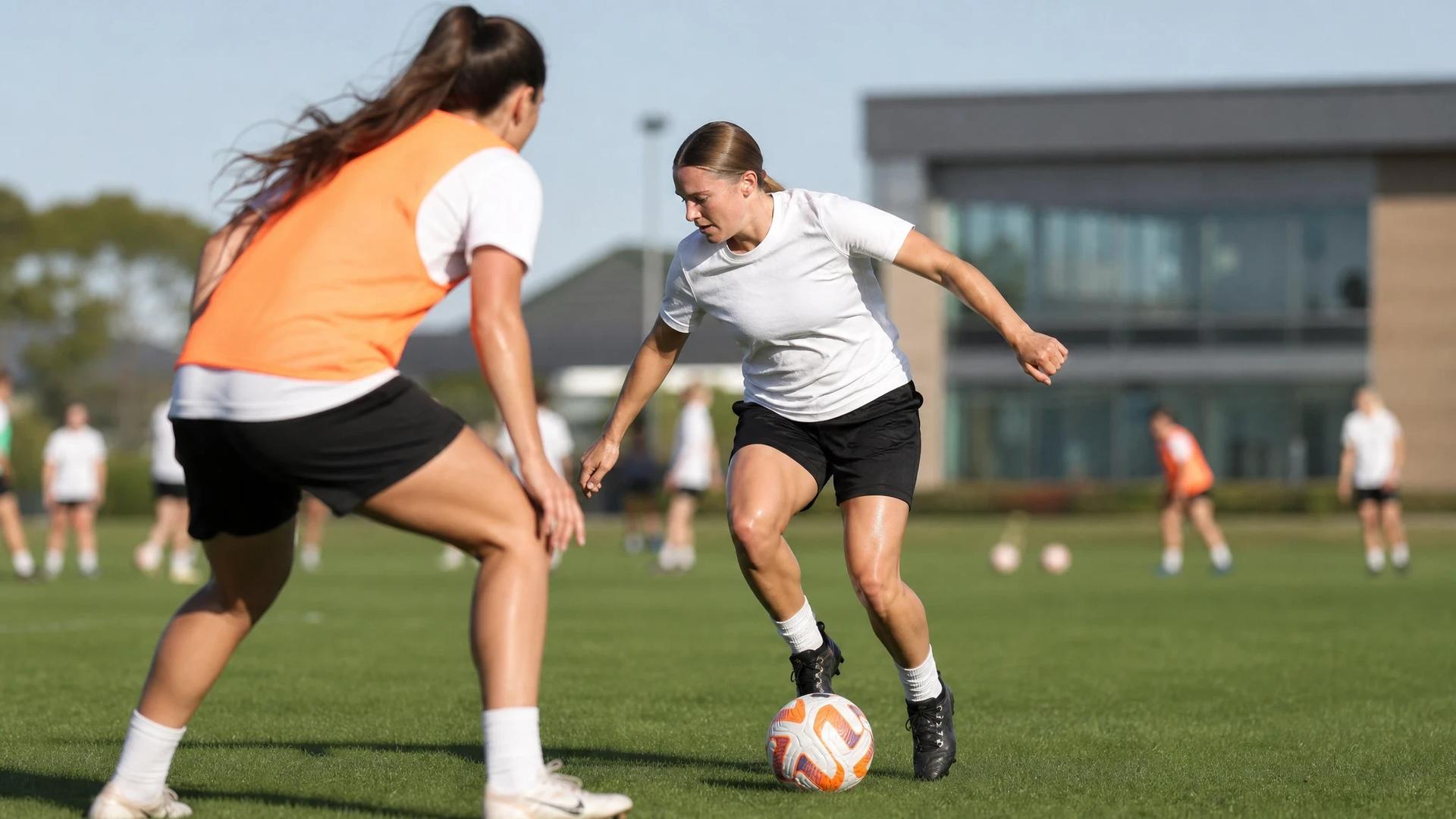 A sports photograph capturing Keira Flannery in action during a training session at Charlton Athletic's training ground.