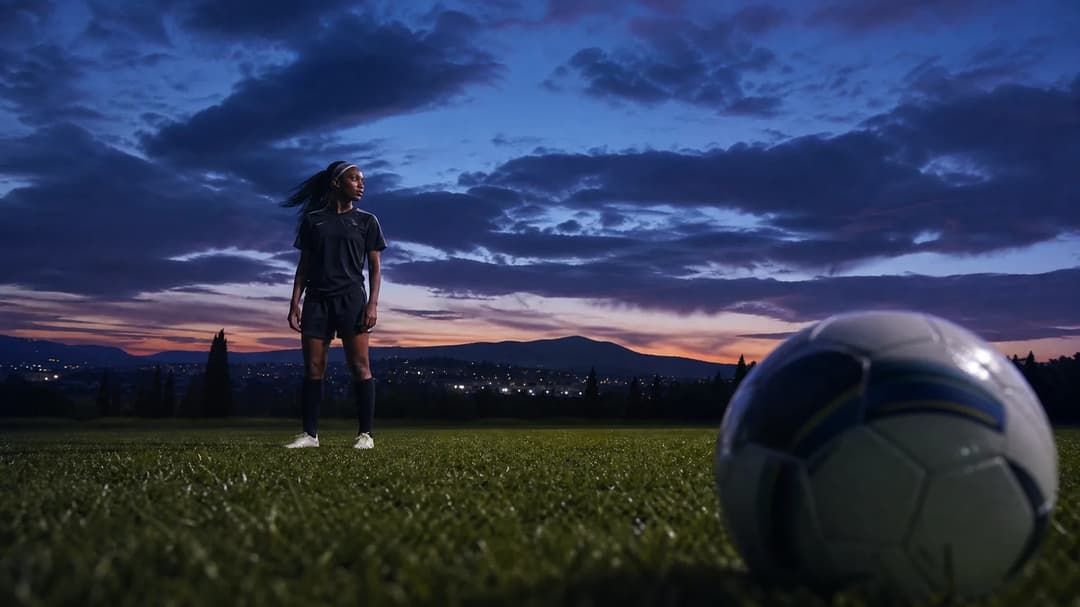 Ivonne Chacón stands on a training pitch in Florence, Italy, with a football in close-up on the grass.