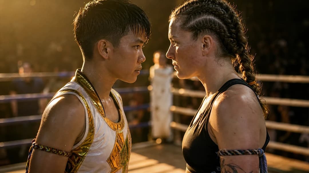 Phetjeeja OrMeekhun and Janet Todd share an intense moment before their kickboxing match.