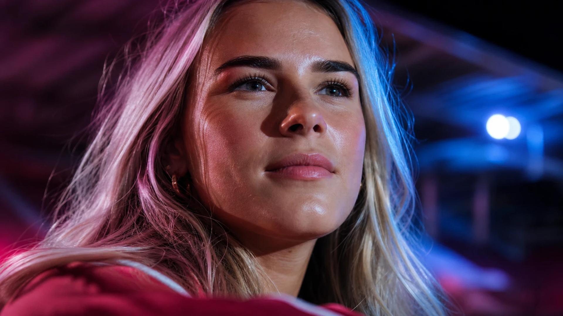 Close-up portrait of Ilona Walta with an urban backdrop.