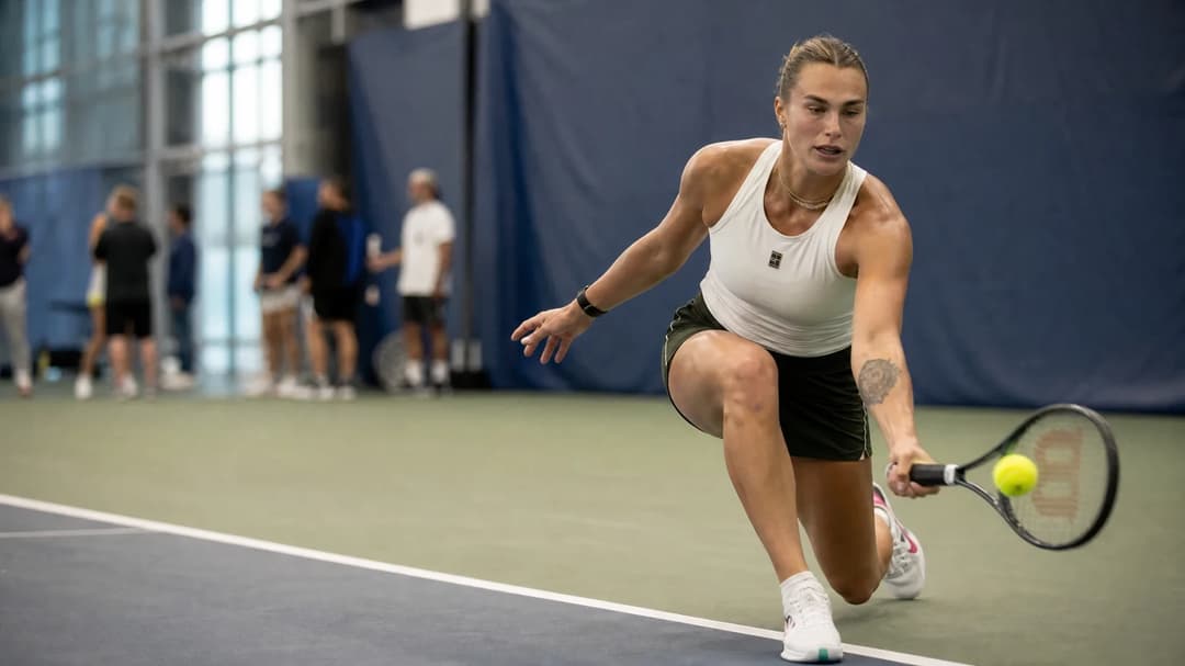 Aryna Sabalenka training at the USTA Billie Jean King National Tennis Center.