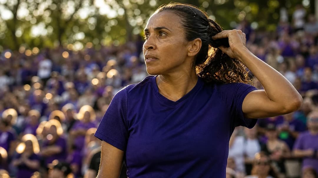 Close-up of Marta from Orlando Pride focusing on her determined expression amidst a vibrant crowd.