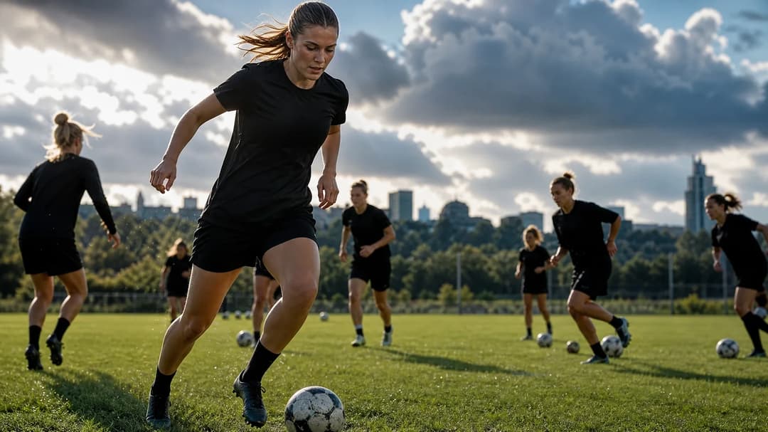 Julie Steen dribbles a football during a training session with her new team in Gothenburg.