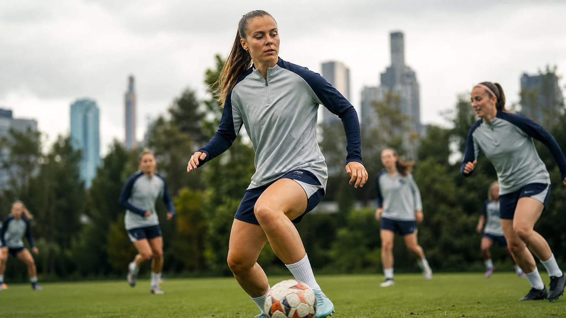 Victoria Pelova training with teammates at Tottenham Hotspur.