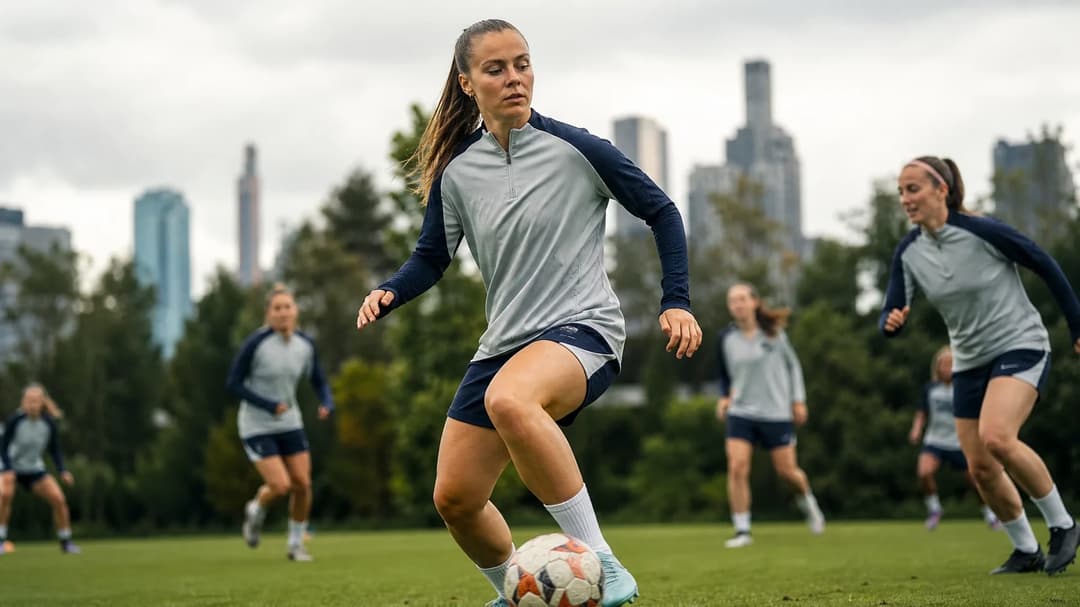 Victoria Pelova training with teammates at Tottenham Hotspur.