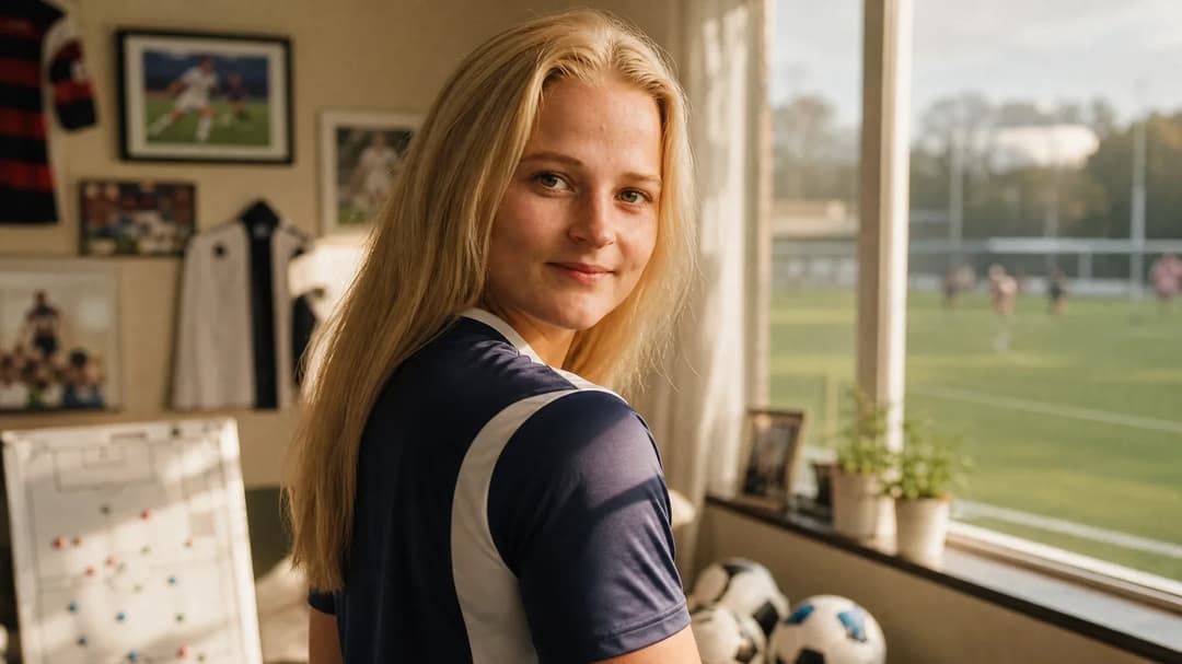Cecilie Larsen in a sunlit room preparing for her role at FC Rosengård.