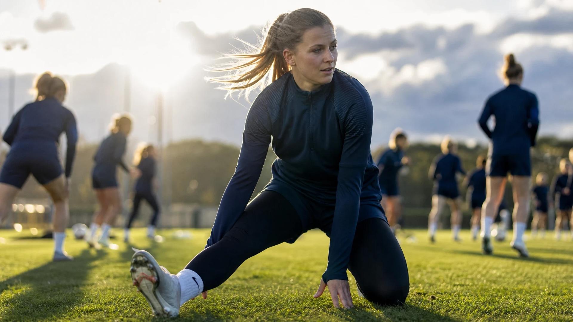 Signe Markvardsen stretching during training at her new club.