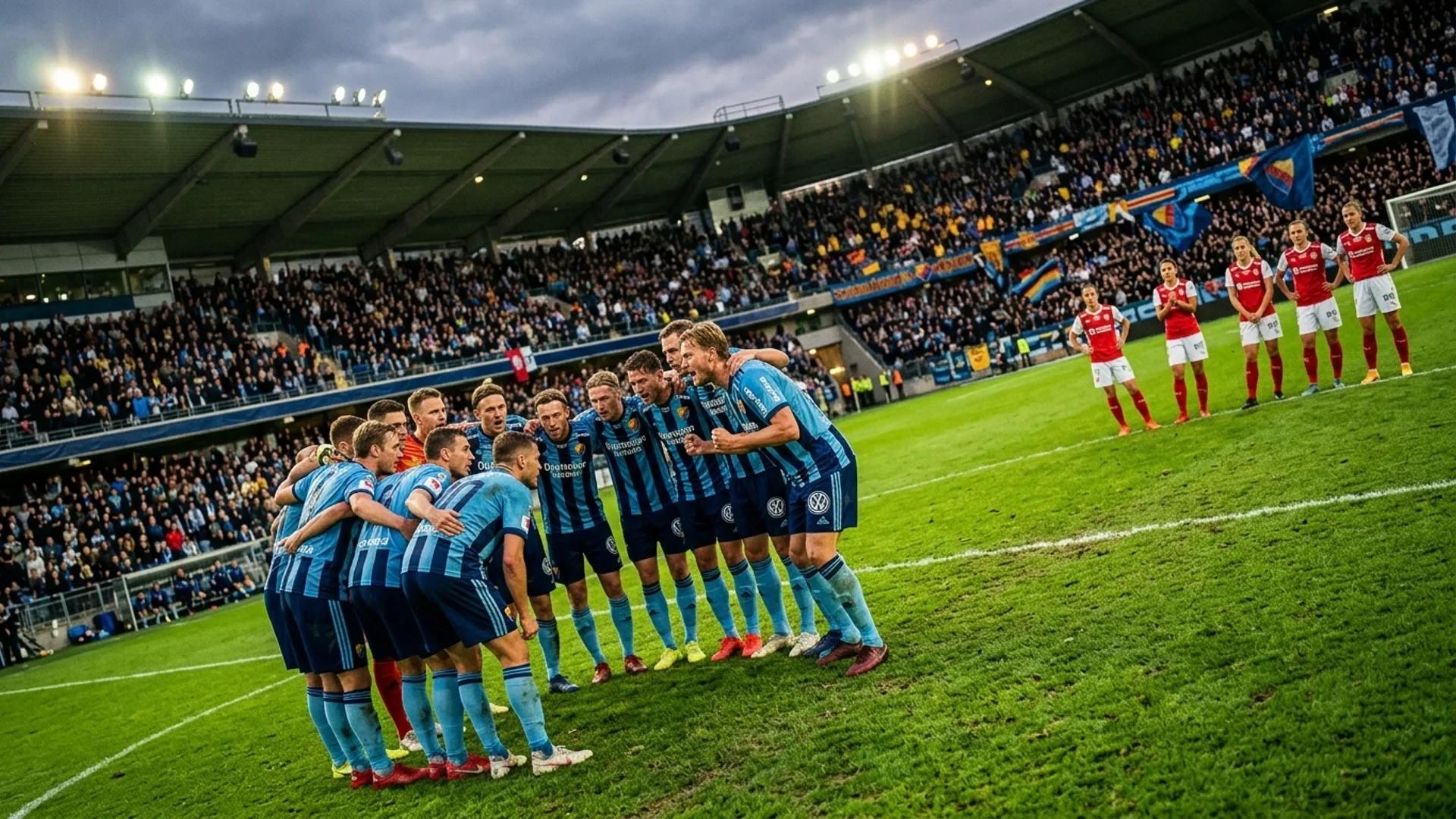 Two teams huddle before a match, showcasing expressions of determination and anticipation.