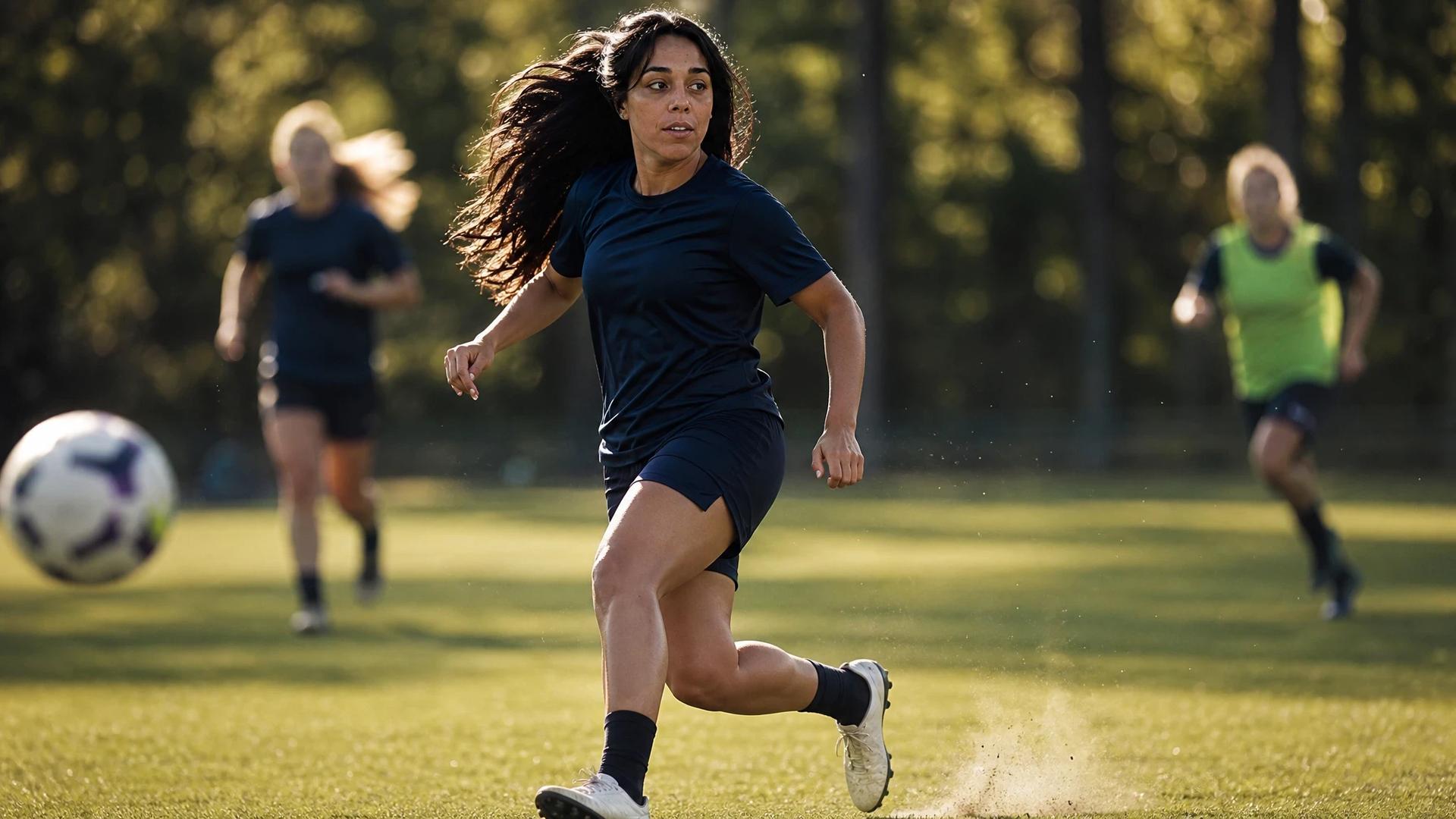 Dajan Hashemi captured in motion during a training session on a football pitch.