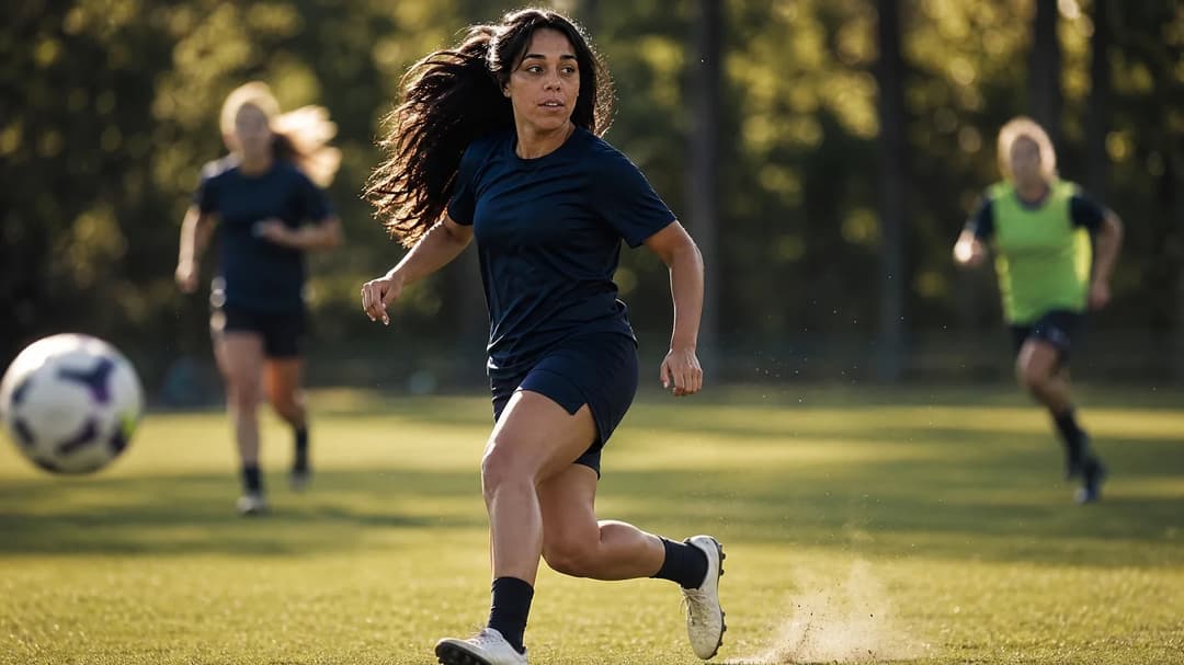 Dajan Hashemi captured in motion during a training session on a football pitch.