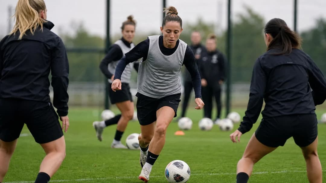Ona Batlle training with teammates at Arsenal's training ground.