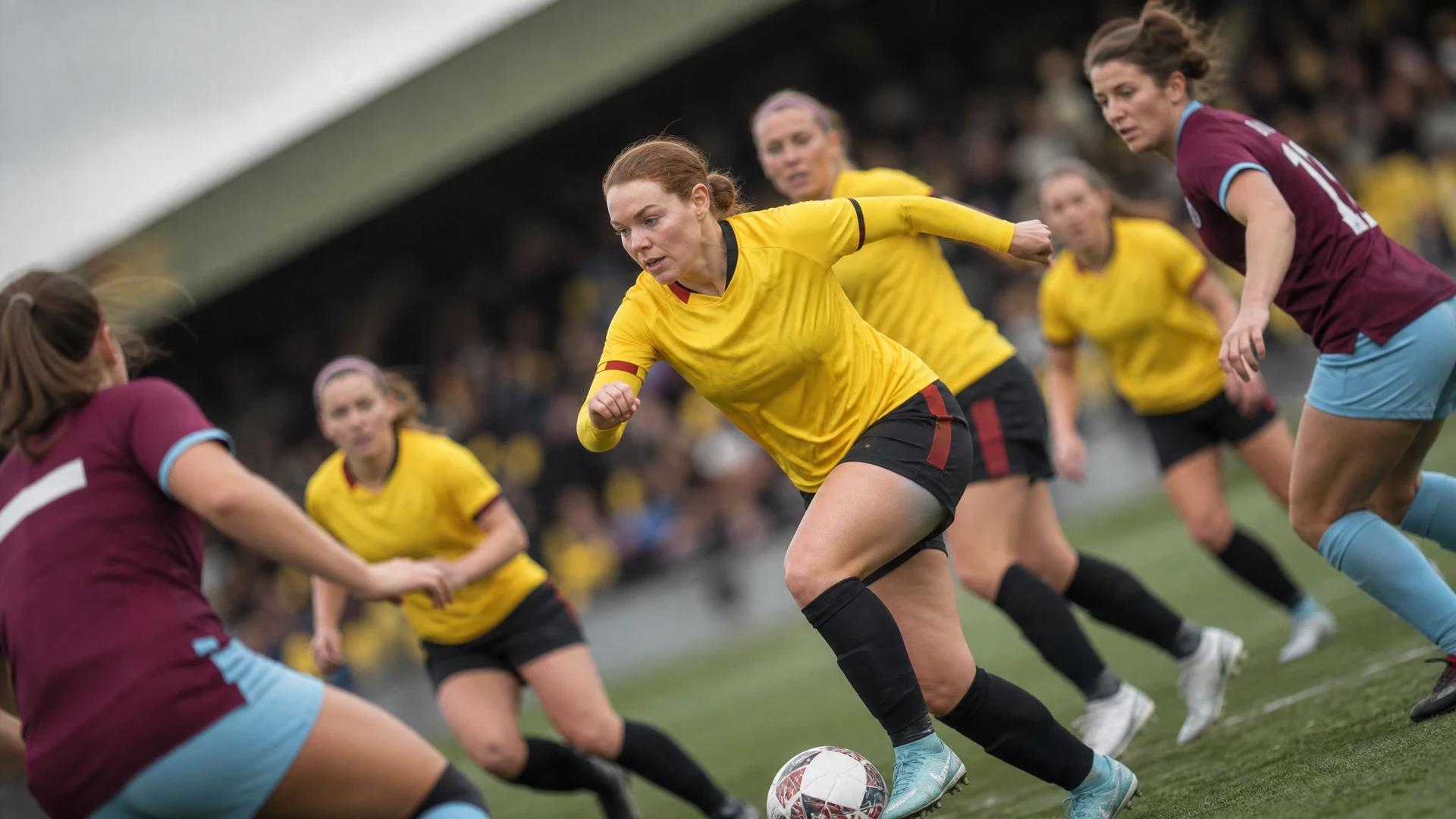 A dynamic football scene at Vicarage Road featuring players from Watford and Burnley in action.