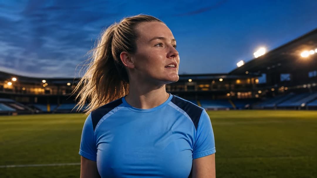 Lauren Hemp stands on a football pitch at dusk, poised for her 200th match.