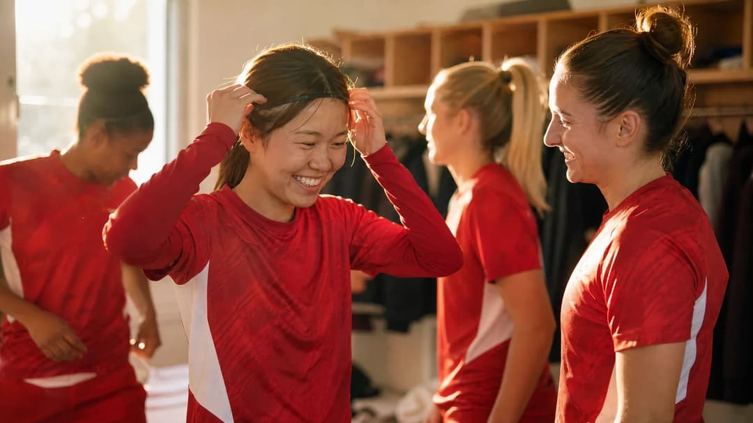 A behind-the-scenes view of FC Bayern Frauen preparing in the locker room before their match.