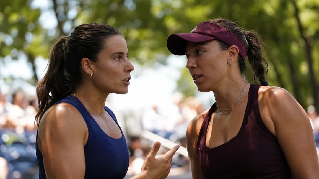Emma Navarro and Jessica Pegula interacting in a moment of anticipation before their match.