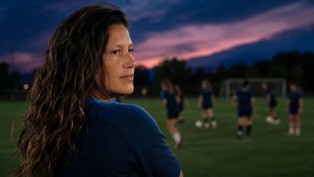Roberta Picchi stands on a training pitch during dusk, looking determined as her teammates train in the background.