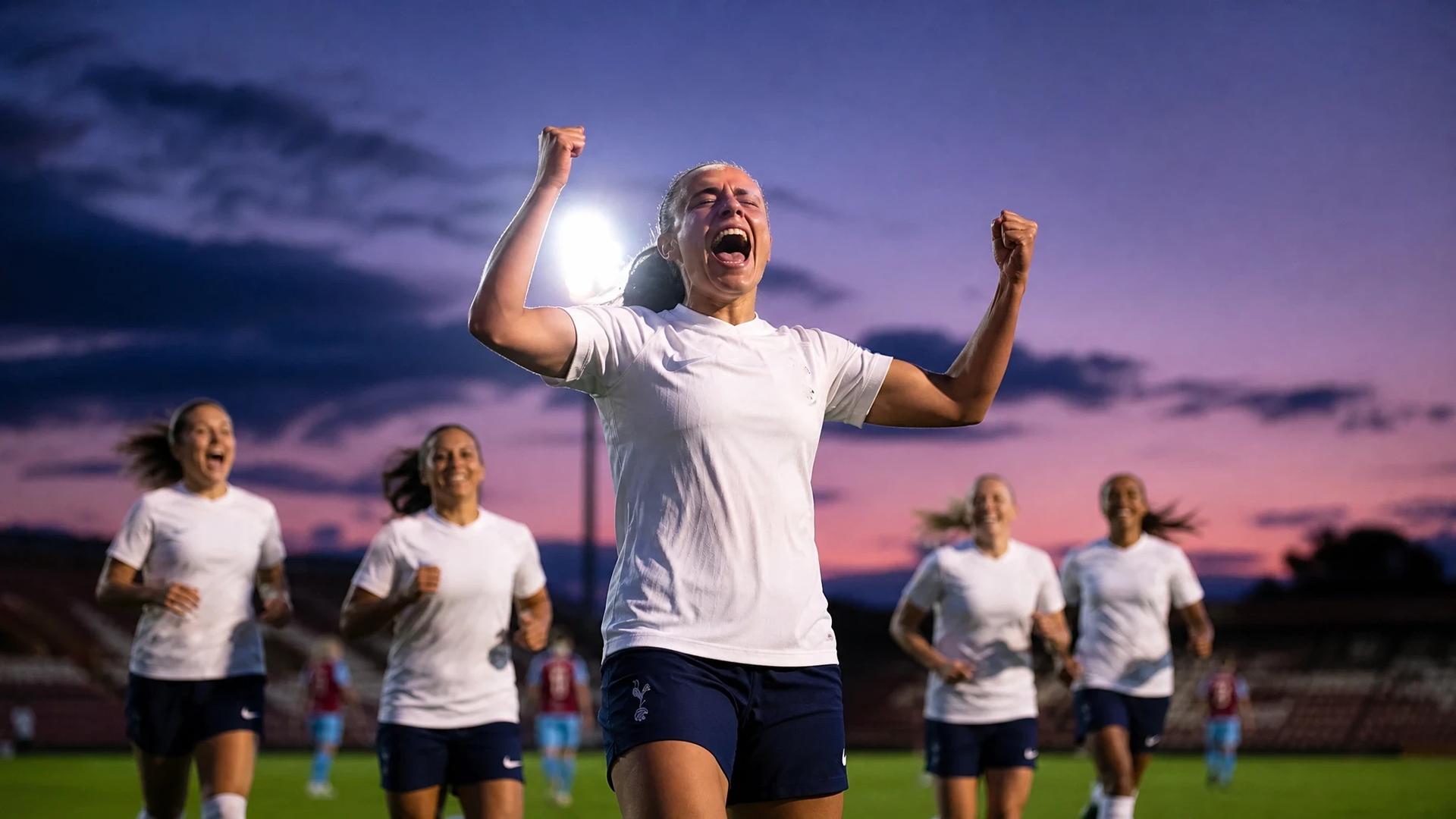 Kirsty Hanson celebrates after scoring during her debut match for Tottenham.