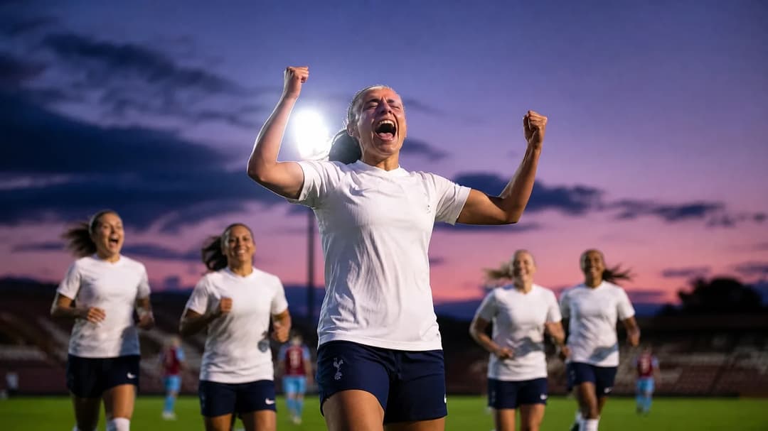 Kirsty Hanson celebrates after scoring during her debut match for Tottenham.