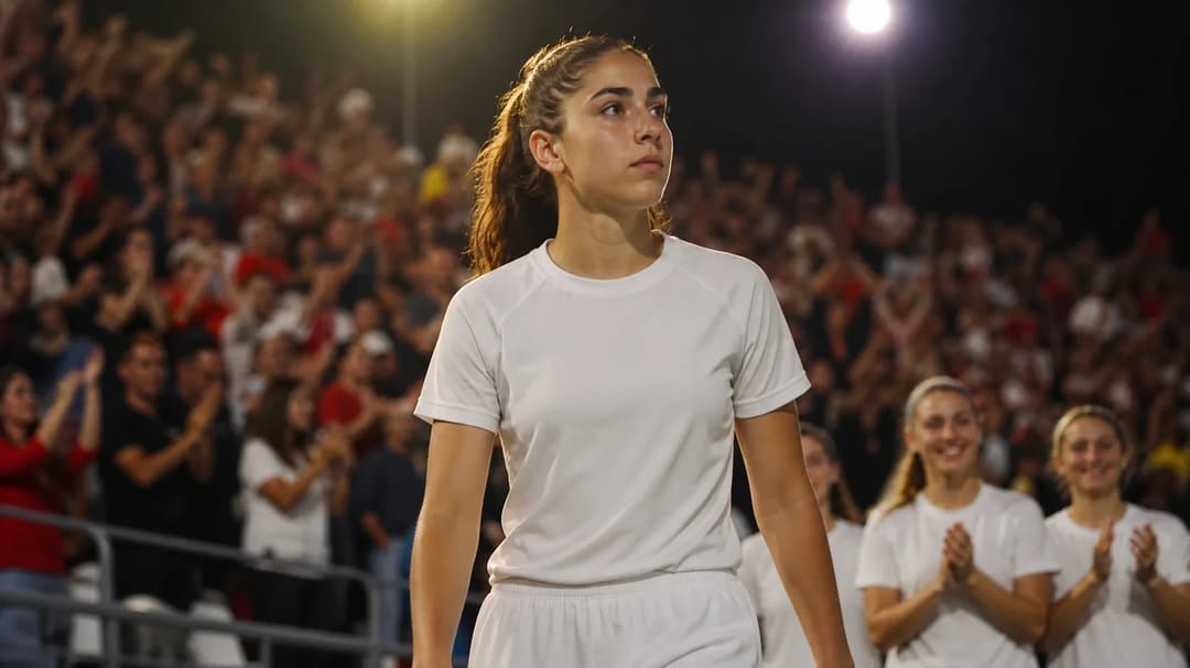 Morena Gianfico stands in a crowded stadium, preparing for her debut with Valletta FC Women.