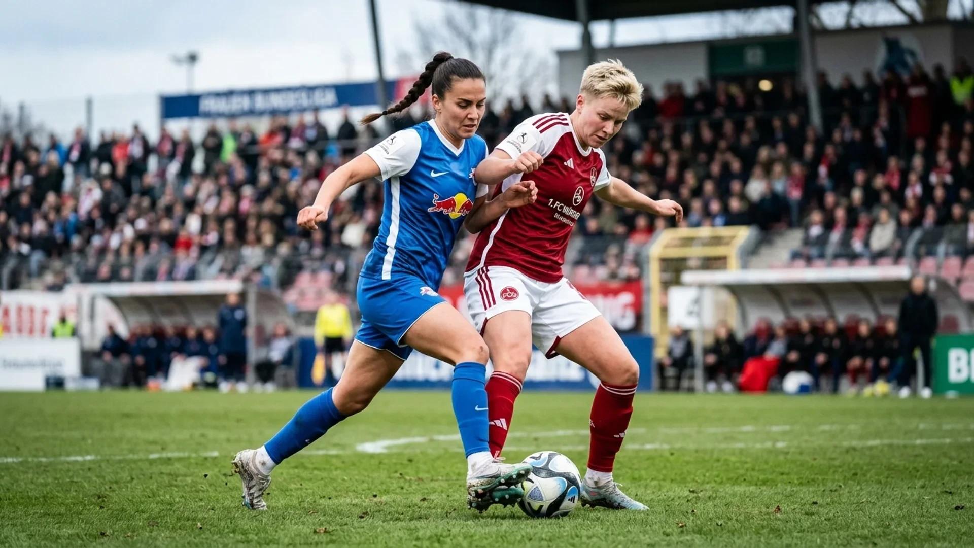 A dramatic clash between two female football players during a match.