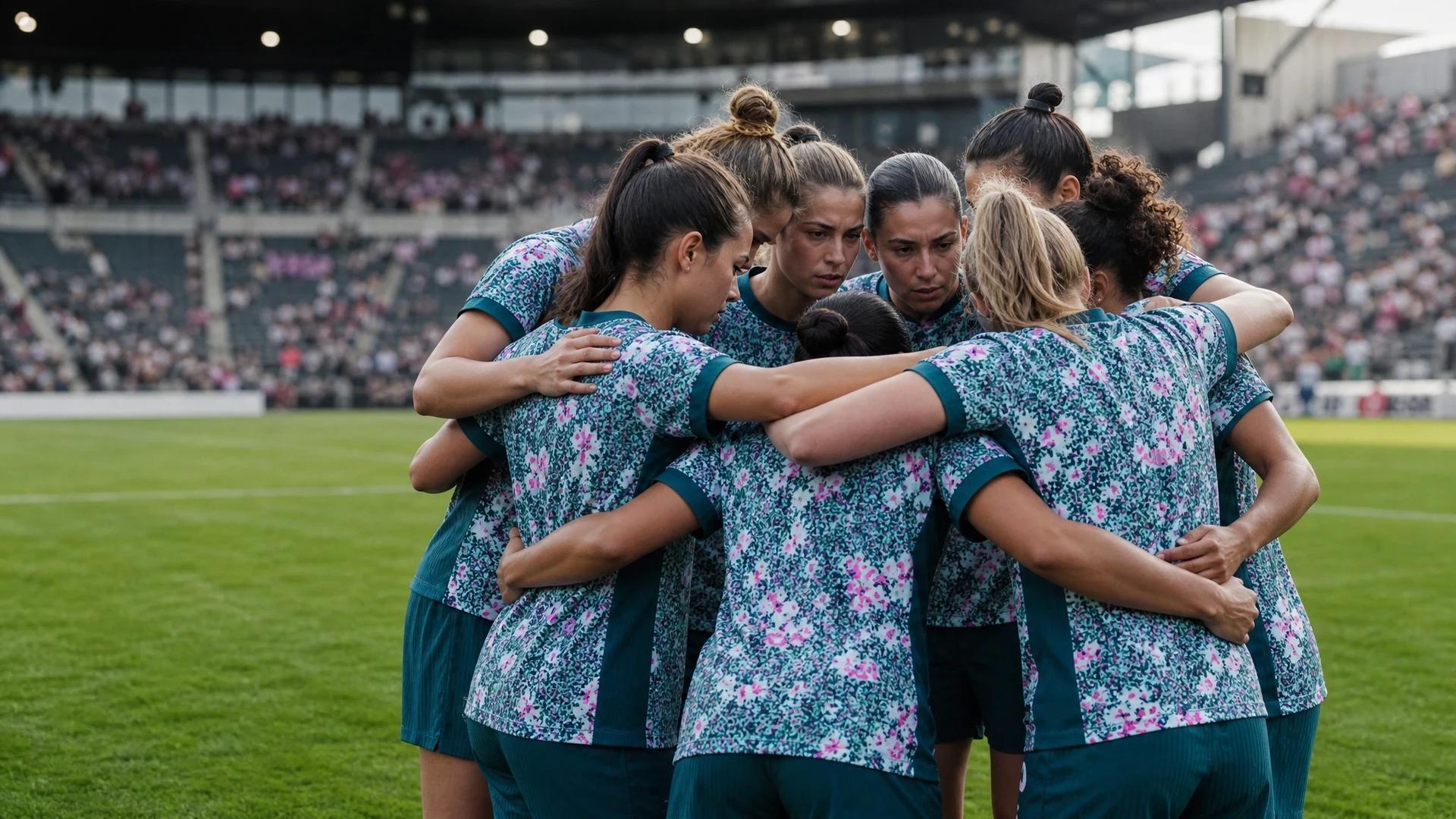 Washington Spirit players in a huddle, preparing for their match against Portland Thorns at Providence Park.