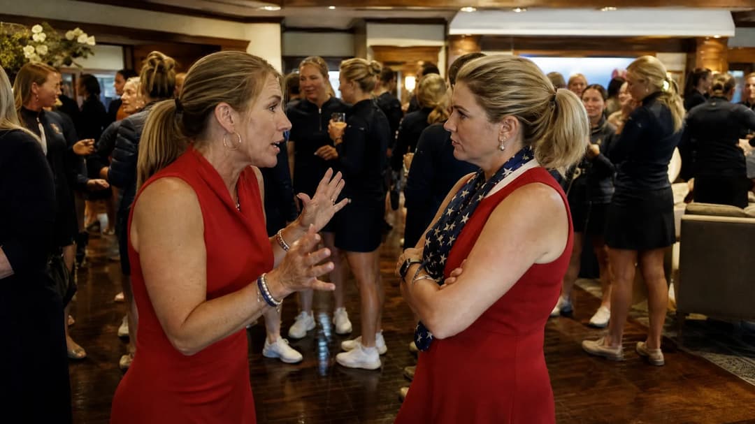 Team USA and Team Europe interacting at a gala event inside the Bernardus Golf clubhouse.