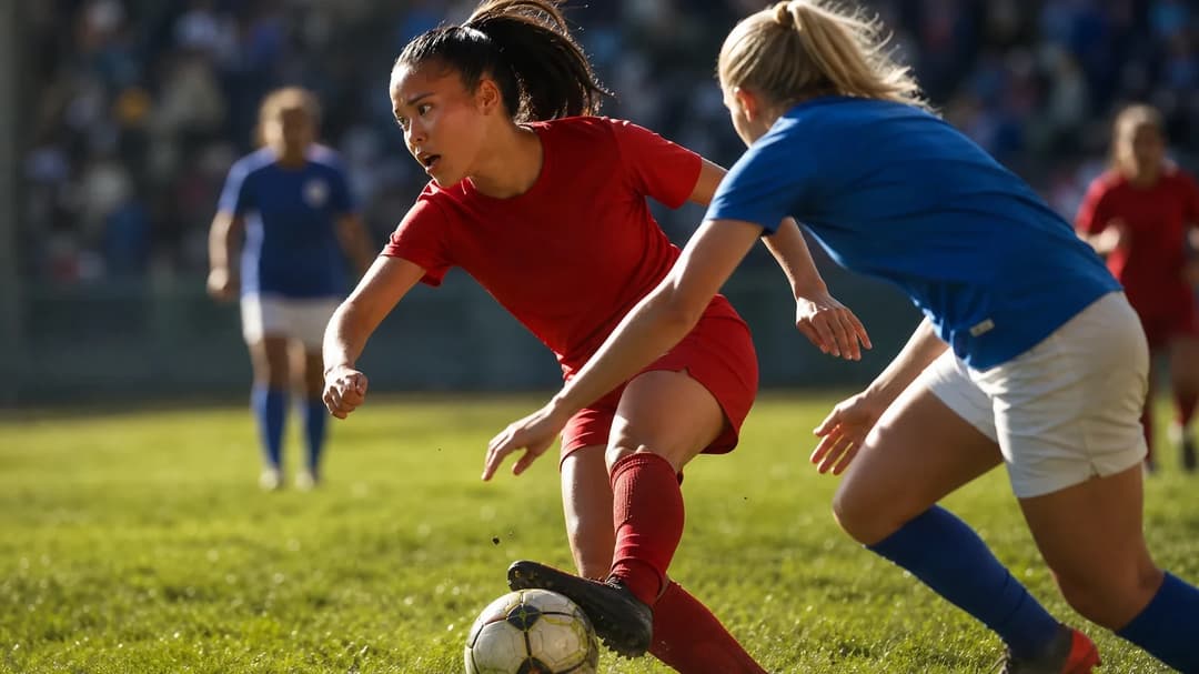 Georgia Stanway in action on a football pitch, showcasing her skills during a match.