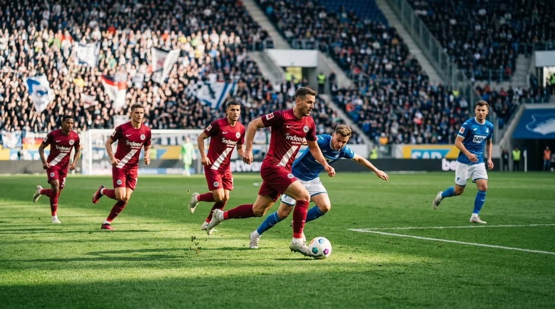 Eintracht Frankfurt players charging forward on a football pitch.
