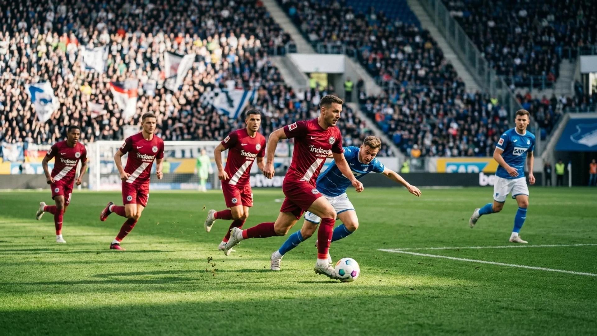 Eintracht Frankfurt players charging forward on a football pitch.