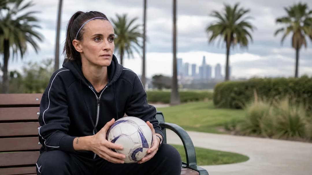Barbara Bonansea sitting on a park bench with a soccer ball in her lap, surrounded by greenery.