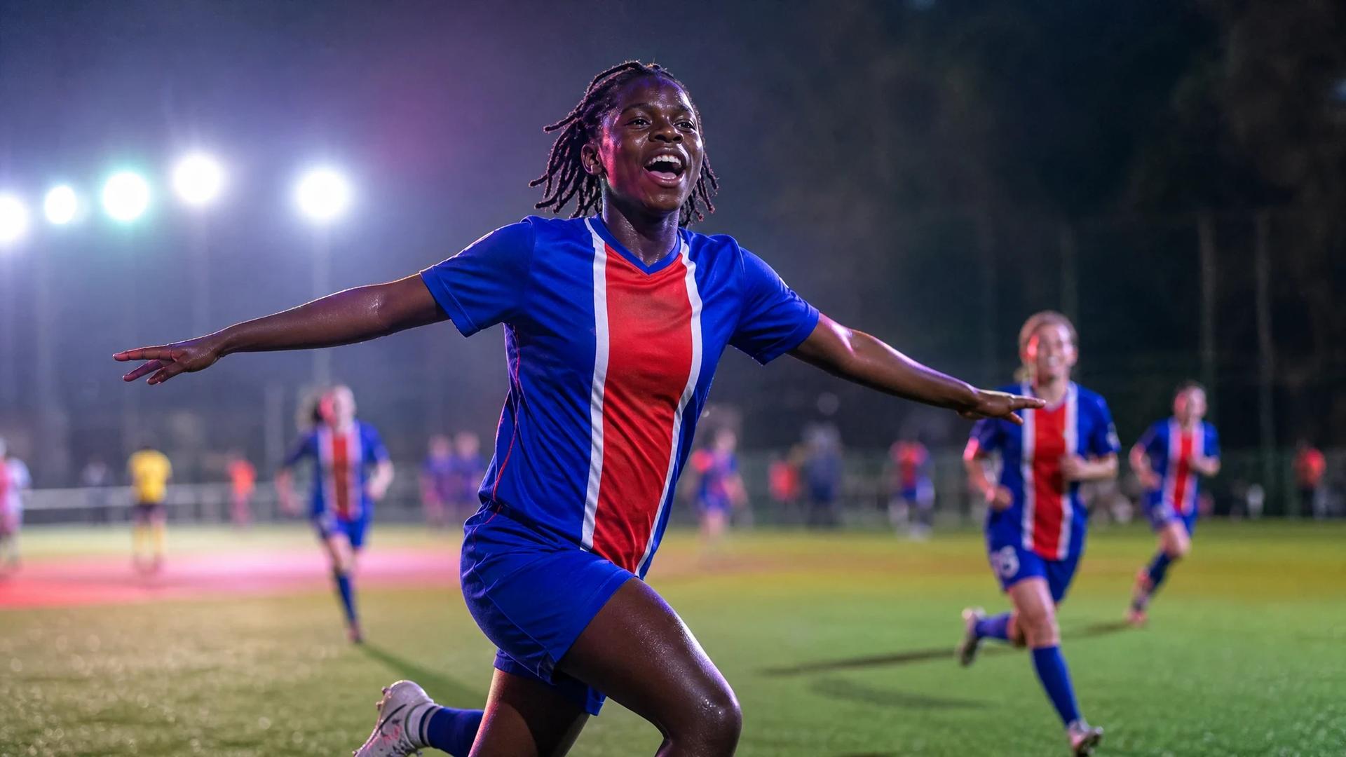 Merveille Kanjinga celebrates scoring her first league goal at PSG Campus.
