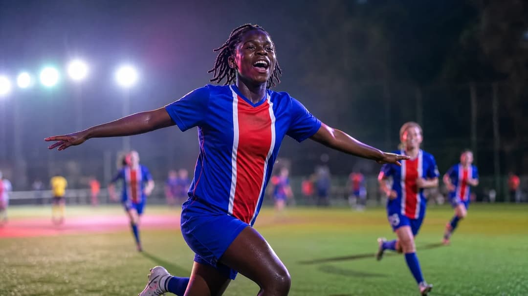Merveille Kanjinga celebrates scoring her first league goal at PSG Campus.
