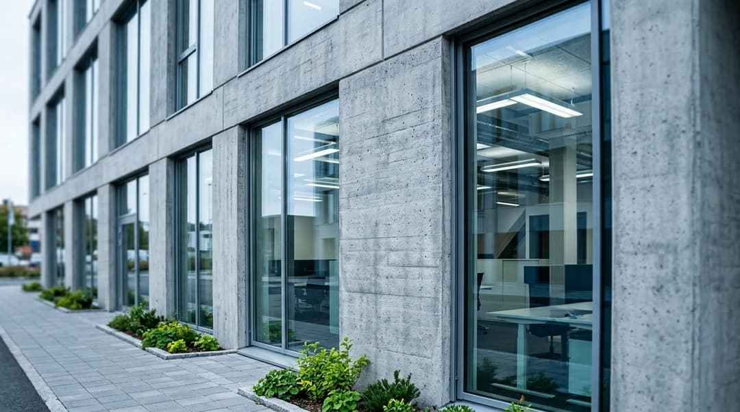 Nærbilde av bygningen HDN INVEST AS med moderne fasade.
